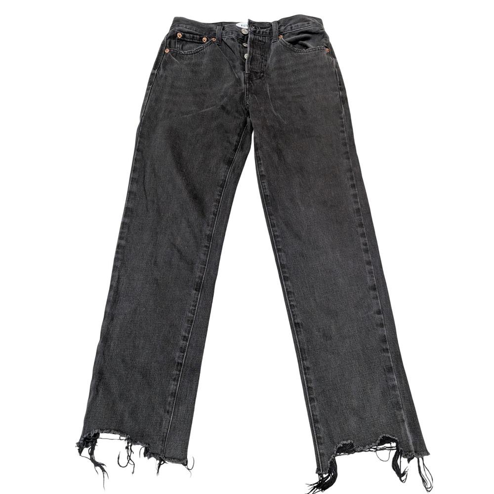 Pistola Jeans Womens 25 Black Straight Leg High Rise Button Fly Raw Hem P6883RBK